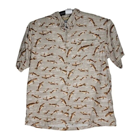 Columbia River Lodge Men's Fish Print Short Sleeve Button-Up Shirt Size Large - Picture 1 of 8